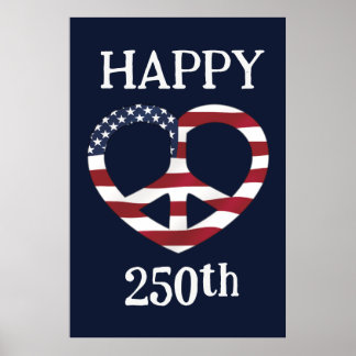 Poster Drapeau USA Paix Cœur
