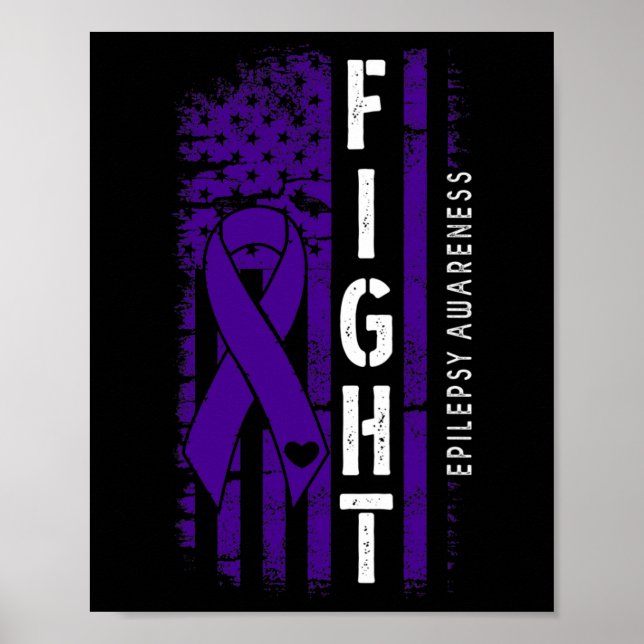 Poster Drapeau Usa Perdu Ribbon Violet Combattre Epilepsi (Devant)