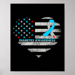 Poster Drapeau Usa Sensibilisation au diabète Cœur Soutie