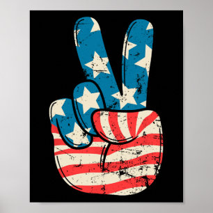 Poster Drapeau Usa Signe De Paix Main 4 Juillet Patriote