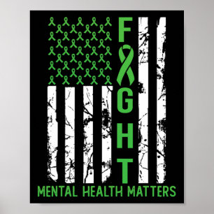 Poster Drapeau vert américain Problèmes de santé mentale 