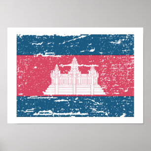 Poster Drapeau vintage au Cambodge