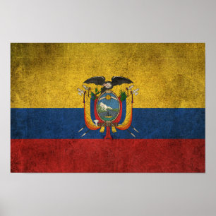 Poster Drapeau vintage en détresse de l'Equateur