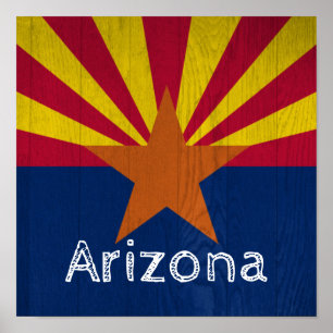 Poster Drapeau Woodgrain Arizona Starburst