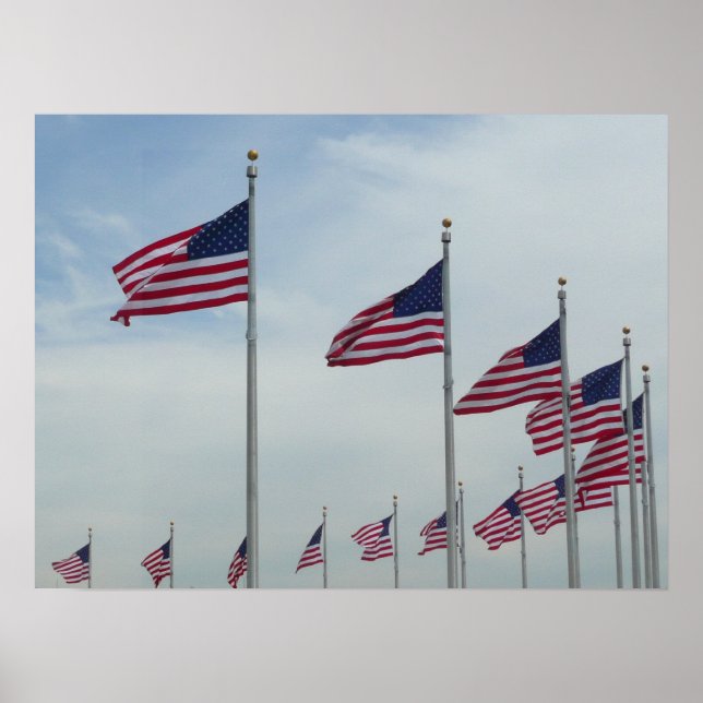 Poster Drapeaux américains au Washington Monument (Devant)