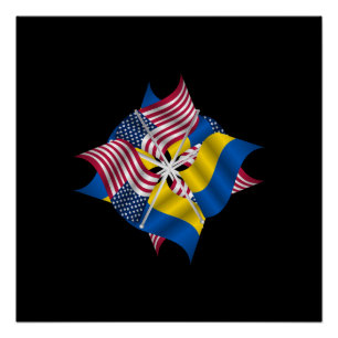 Poster Drapeaux américains et drapeaux ukrainiens