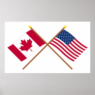 Poster Drapeaux croisés Canada et États-Unis