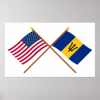 Drapeaux croisés des États-Unis et de la Barbade