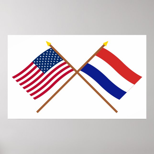 Poster Drapeaux croisés des États-Unis et de Pays-Bas (Devant)