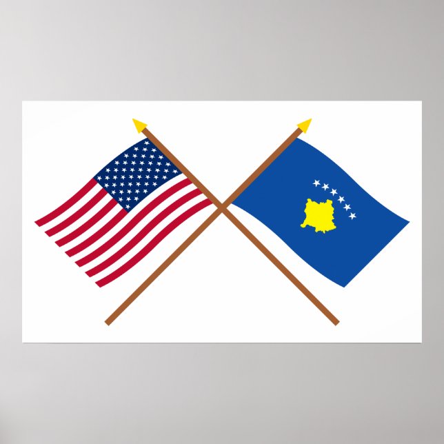 Poster Drapeaux croisés des États-Unis et du Kosovo (Devant)