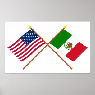 Poster Drapeaux croisés des États-Unis et du Mexique