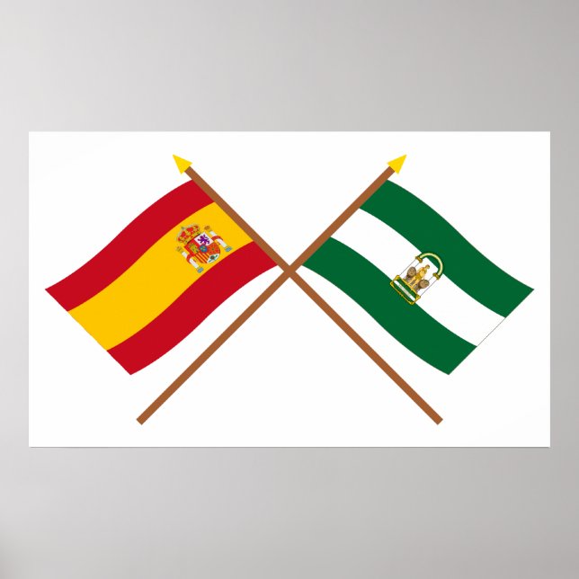Poster Drapeaux croisés d'Espagne et d'Andalousie (Devant)