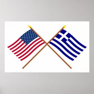 Poster Drapeaux croisés États-Unis et Grèce