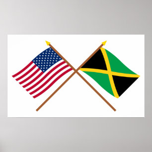 Poster Drapeaux croisés États-Unis et Jamaïque
