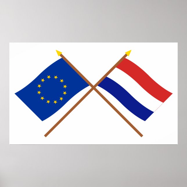 Poster Drapeaux croisés UE et Pays-Bas (Devant)