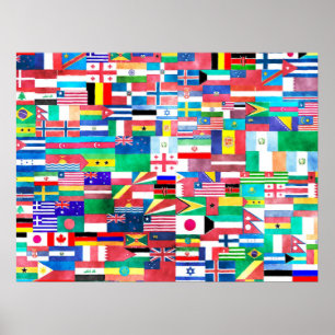 Poster Drapeaux d'aquarelle du monde