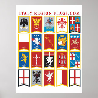 Poster Drapeaux de la région d'Italie /Poster d'art du 15