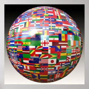 Poster Drapeaux du monde dans un globe