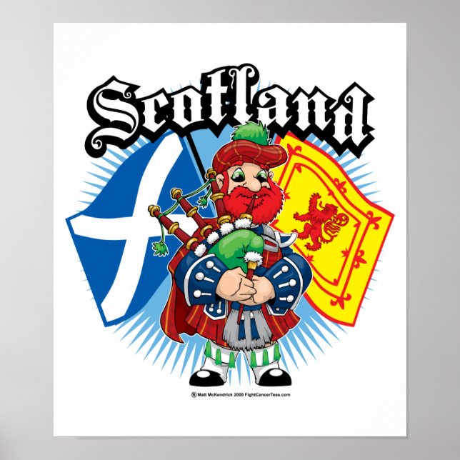 Poster Drapeaux écossais et Piper (Devant)