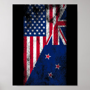 Poster Drapeaux États-Unis & Nouvelle-Zélande - États-Uni