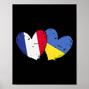 Poster Drapeaux France Ukraine Cœur Drapeau Franco-Ukrain