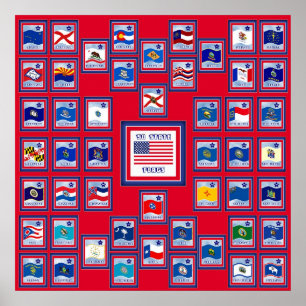 POSTER DRAPEAUX RED/557 D'ÉTAT DES ETATS-UNIS 50