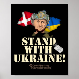 Poster Drapeaux Ukraine Danemark Slogan Soutenez l'Ukrain