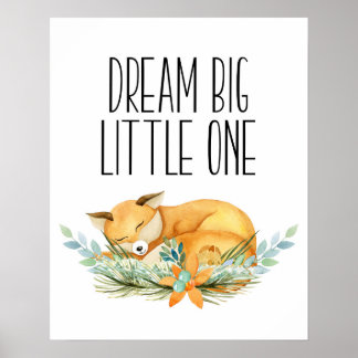 Poster Dream Big Little One, Sleeping Fox Print