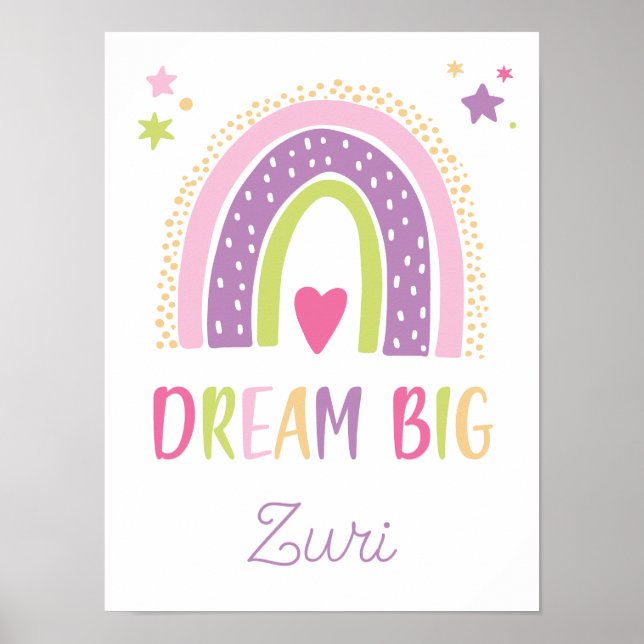 Poster Dream Big Rainbow Hearts Stars Girls (Devant)