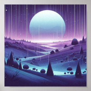 Poster Dreamight Night Landscape - Moonlit Hills et Falli