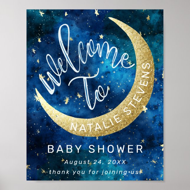 Poster Dreams Come True Moon Stars Baby shower Bienvenue (Devant)