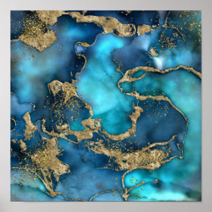 Poster Dreamy Blue Turquoise et or