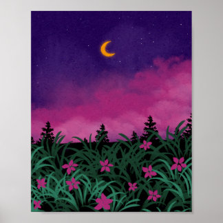 Poster Dreamy Crescent Moon Night Landscape