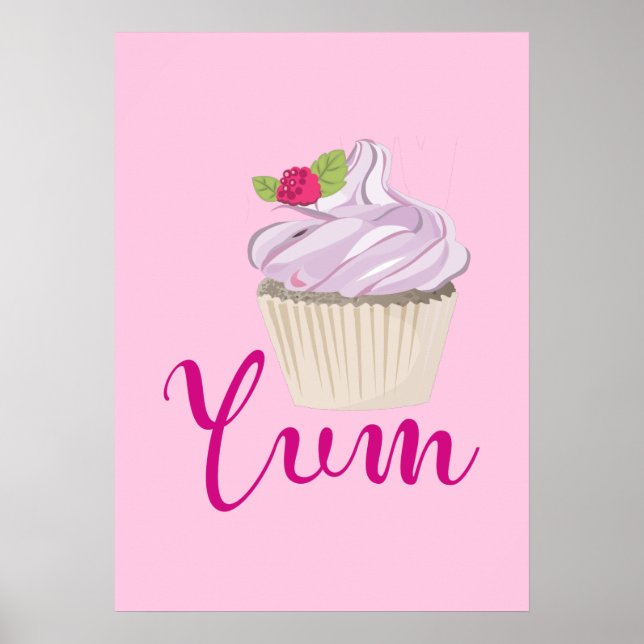 Poster Dreamy Cupcake rose avec Yum framboise! (Devant)
