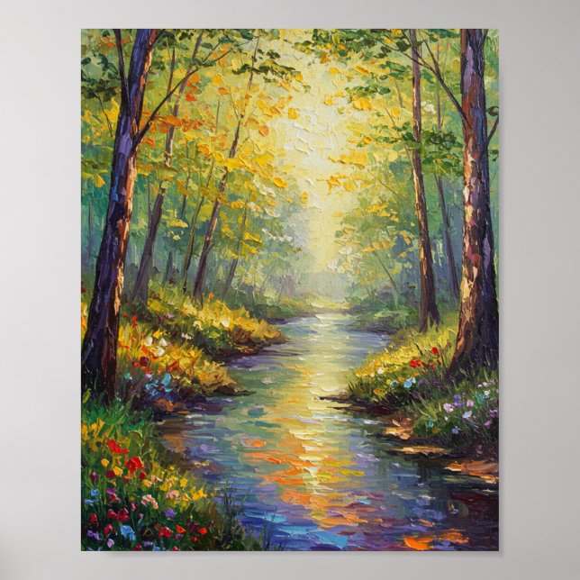 Poster Dreamy Forest Stream | Impressionist Style (Devant)