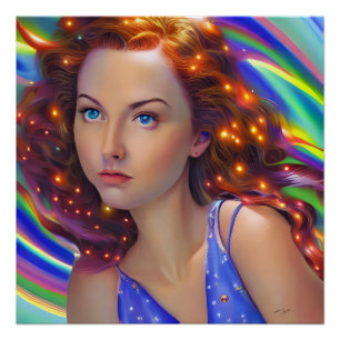 Poster Dreamy Girl with Rainbow Lights