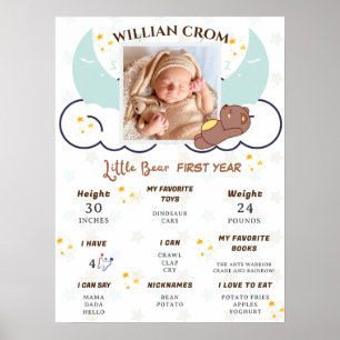 Poster Dreamy Little Bear 1ère année Anniversaire Jalon