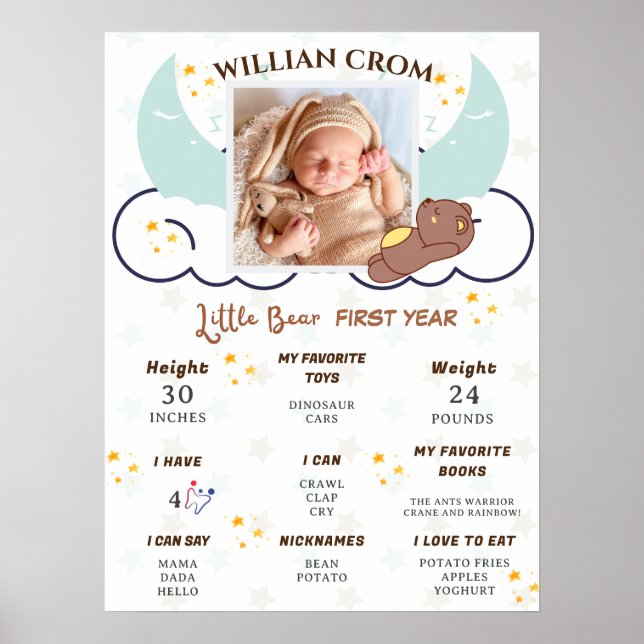 Poster Dreamy Little Bear 1ère année Anniversaire Jalon (Devant)