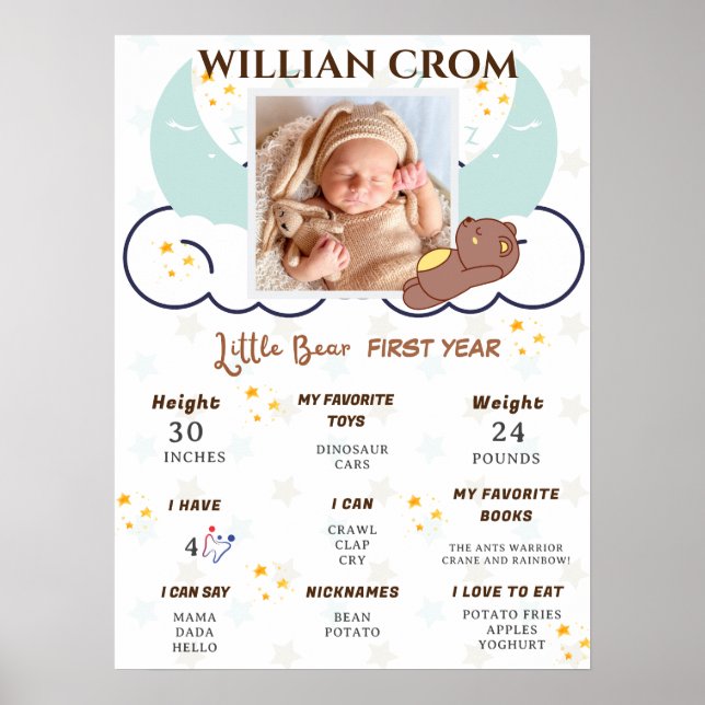 Poster Dreamy Little Bear 1ère année Anniversaire Jalon (Devant)
