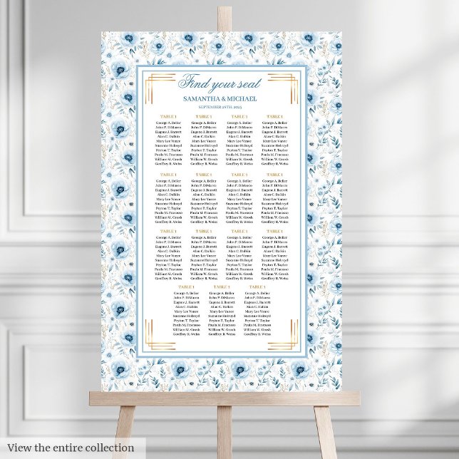 Poster Dreamy Pastel Blue Gold Aquarelle de siège (Dreamy Pastel Blue Gold Watercolor Seating Chart)