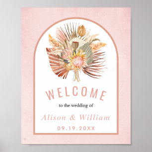 Poster Dried palm pampas grass soft pink welcome wedding
