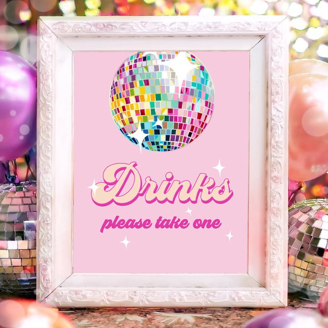 Poster Drinks Table Disco Ball Retro Groovy Birthday (Créateur téléchargé)