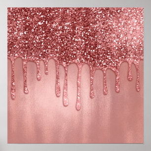 Poster Dripping in Rose Gold Glitter Pretty Pink Drips