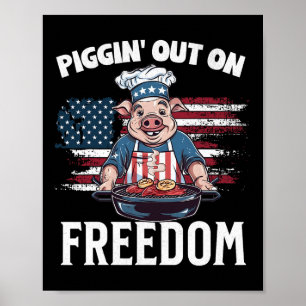 Poster Drôle 4 juillet Cochon Grilling Barbecue Fête Rbec