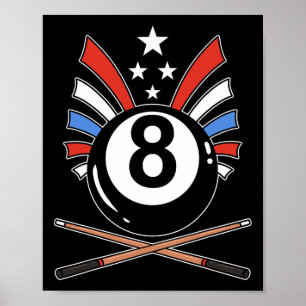 Poster Drôle 8 Ball Billard Joueur Huit Ball Billi