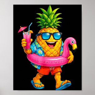 Poster Drôle aloha hawaiien pineapple rose flamingo flott
