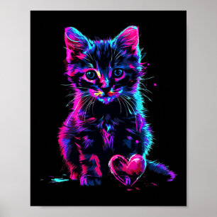Poster Drôle Art Lumière noire Glitch Mignon Chat Chaton