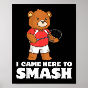 Poster Drôle Badminton Compétitif Lecteur Ours Smasher