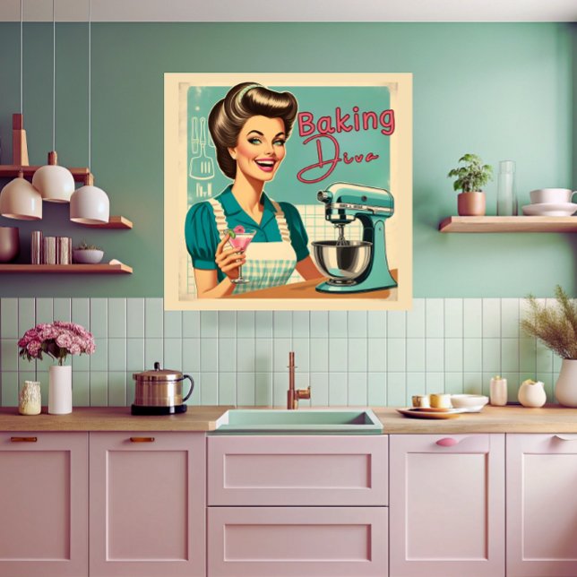 Poster Drôle baking diva cuisine mixer les années 50 BD l (Créateur téléchargé)