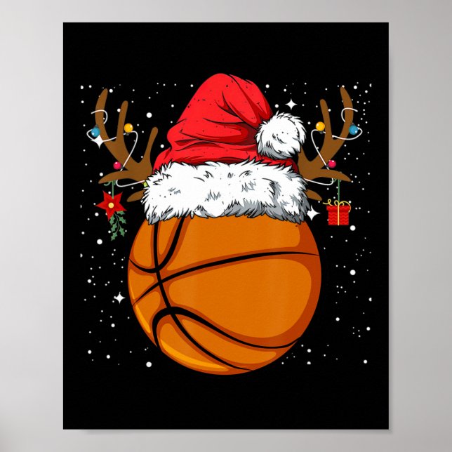 Poster Drôle Basketball Reinder Santa Hat Christmas Holi (Devant)